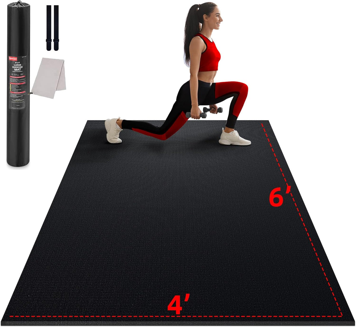 Large Exercise Mat for Home Workout,12‘x6’/10'x6'/9'x6'/8'x6'/7'x5'/6'x4' (7mm) Extra Thick Workout