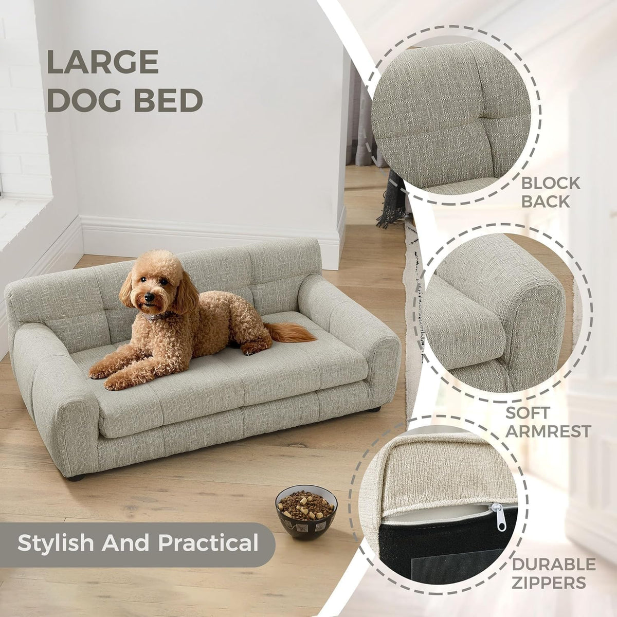 Dog Couch Bed, Mini Sofa for Dogs with Backrest and Armrest, Durable Pet Sofa with Soft Foam