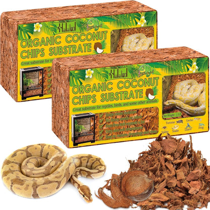 Halatool 2Pack Snake Bedding Natural Coconut Chips Substrate 2.2LB Coconut Husk for Reptiles Tank