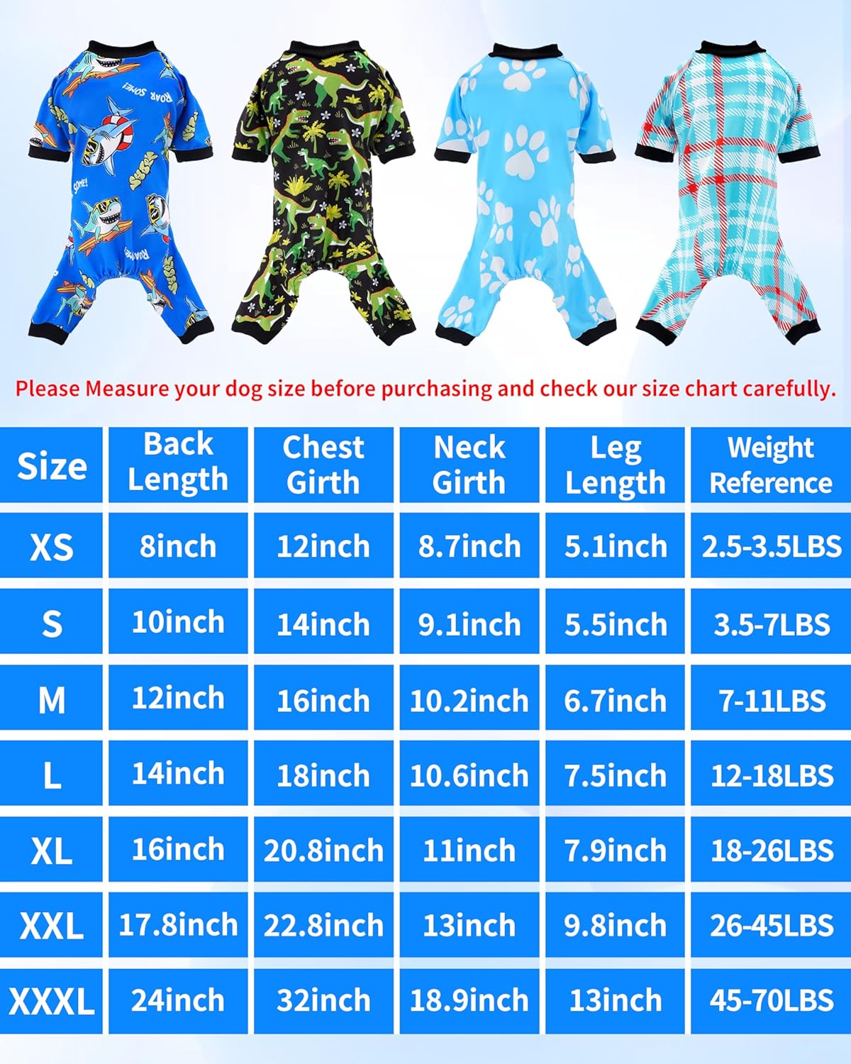 PET SHOW 4 Pack Small Dog Pajamas for Boy Doggies Dinosaur Shark Soft Stretchy PJs Plaid Jumpsuit