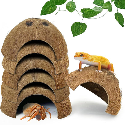 Hamiledyi 7 Pcs Reptile Hideouts Natural Coconut Shells Hut Leopard Gecko Tank Accessories for