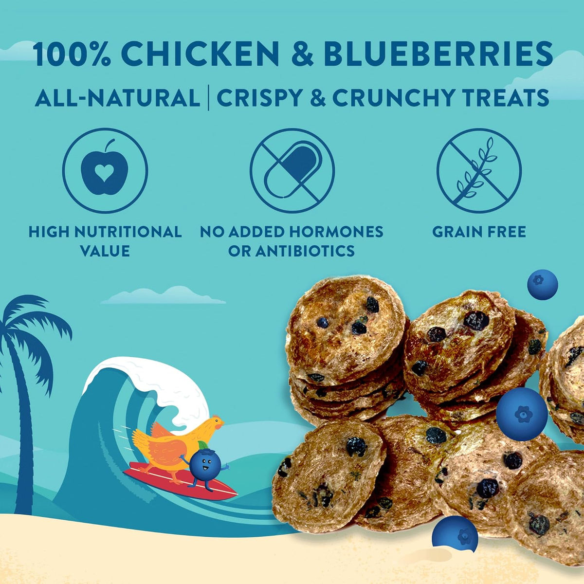 Chicken & Blueberry Chips – 2 Simple Ingredient Dog Treats, All Natural & Healthy Training Snacks