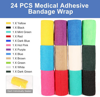 LDIWEE 24 Pack Self Adhesive Bandage Wrap 4 inch, Elastic Cohesive Bandage Wrap Vet Wrap for Dogs