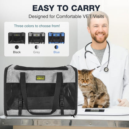 Cat Carrier for 2 Cats/Kitten, Pet Carrier for Cat, Puppy, Small Dog & Bunny, Foldable Soft-Sided