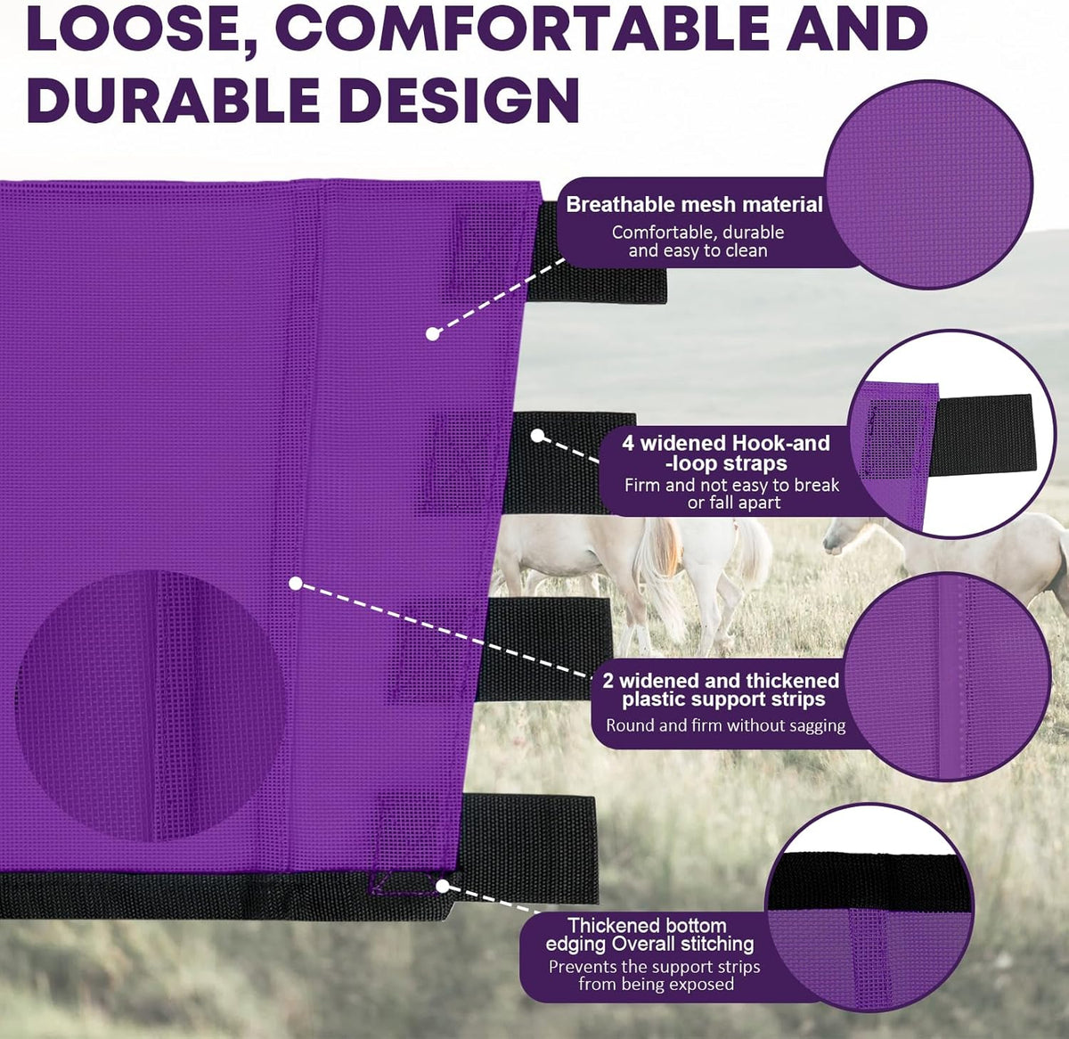 Premium 4-Pack Horse Fly Boots & Leggings Loose-Fit Fine Mesh with Stay-On Fasteners, Support