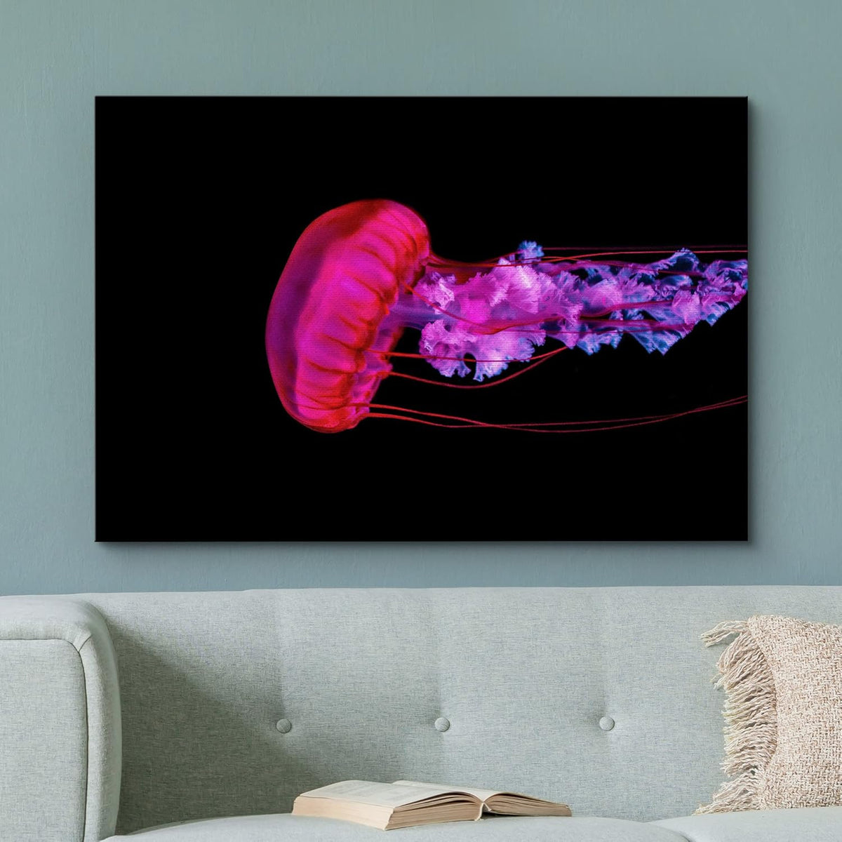 wall26 Canvas Print Wall Art Underwater High Contrast Pink Jellyfish Sea Nature Animals Photography