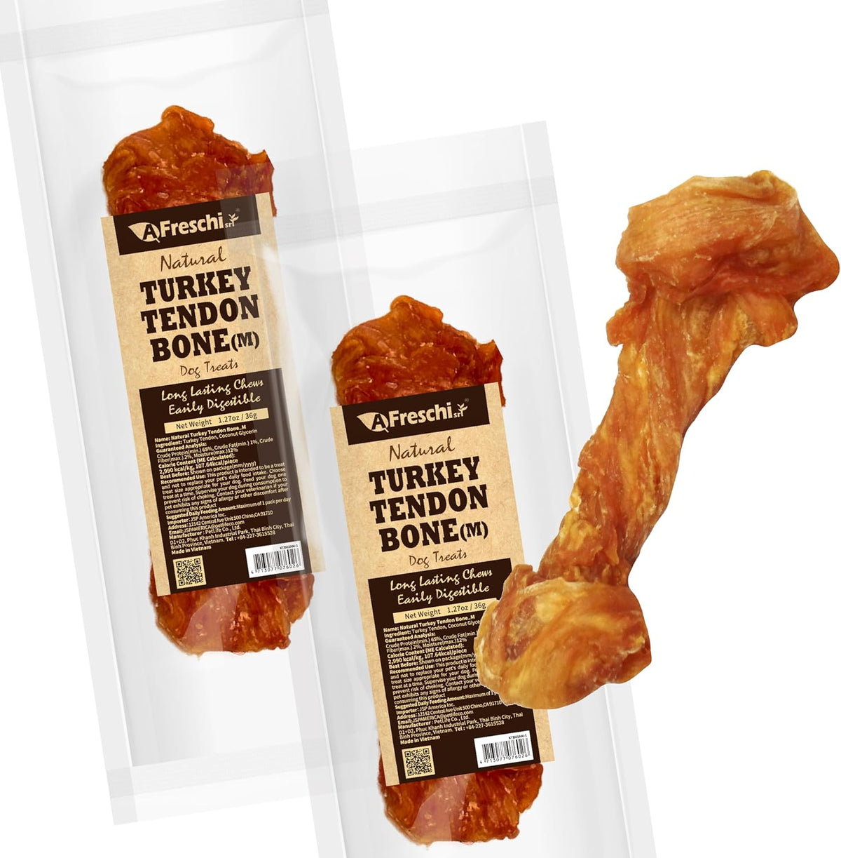 Afreschi Natural Turkey Tendon Bone (M) Pack of 2, Dog Treats for Signature Series, All Natural