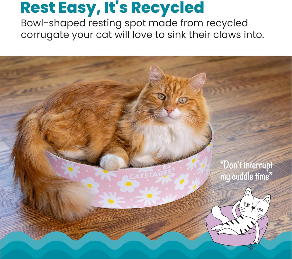 Catstages Scratch & Snuggle Daisy Two-in-One Corrugated Cat Scratcher and Lounging Spot, Floral