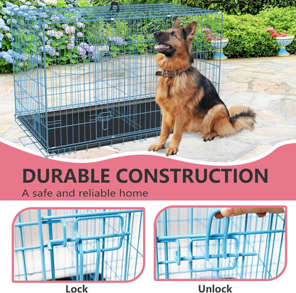FDW Dog Crate for Large Dogs 48 Inch Folding Metal WirePet Cage Double Door W/Divider Panel Indoor