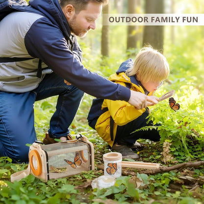 Wooden Bug Catcher for Kids, 8-in-1 Insect Exploration Set with Butterfly Net, Magnifying Glass