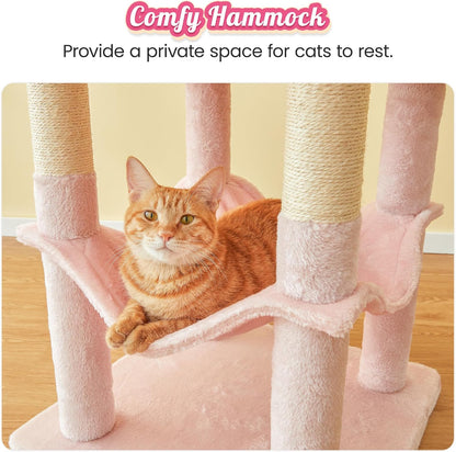 MWPO 63.8-Inch Pink Cat Tree for Indoor Cats, Multi-Level Cat Tower with Sisal-Covered Scratching