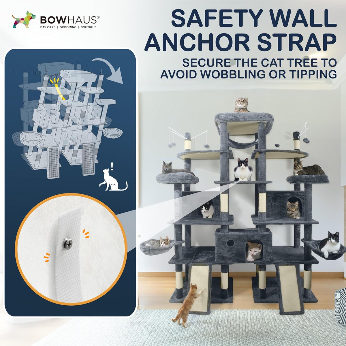 Extra Large 80-Inch Tall Cat Tree w/Widened Perch for Large Cats, Big Cat Tower Indoor, Modern