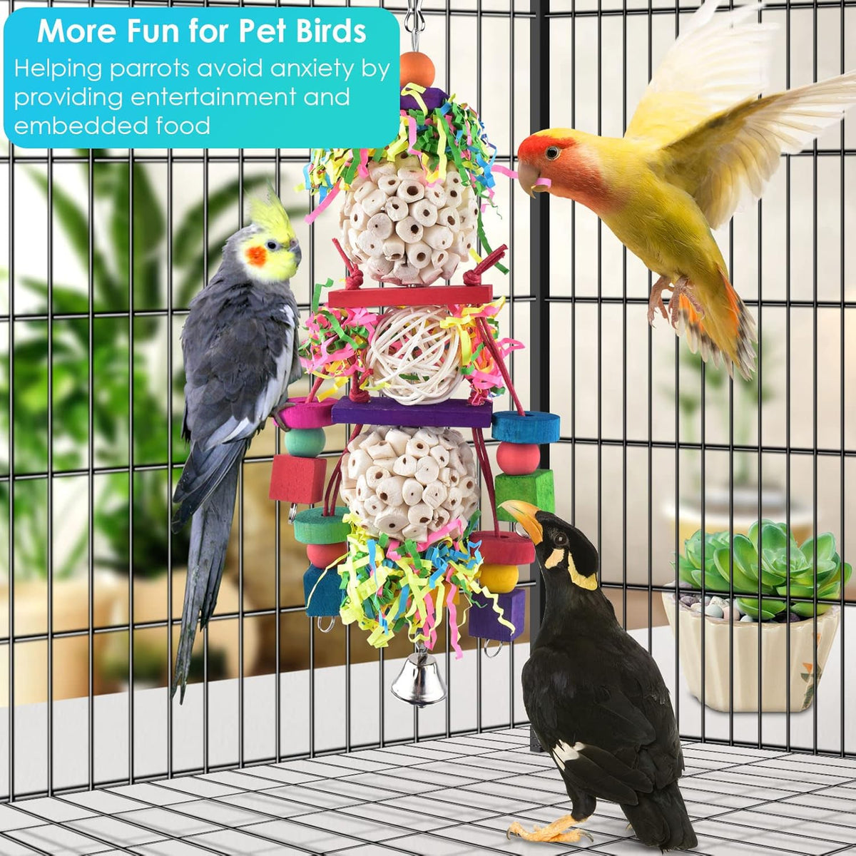 Bissap Conure Toys, Bird Parrot Foraging Shredder Hanging Toys Sola Balls Sepak Takraw with Bell
