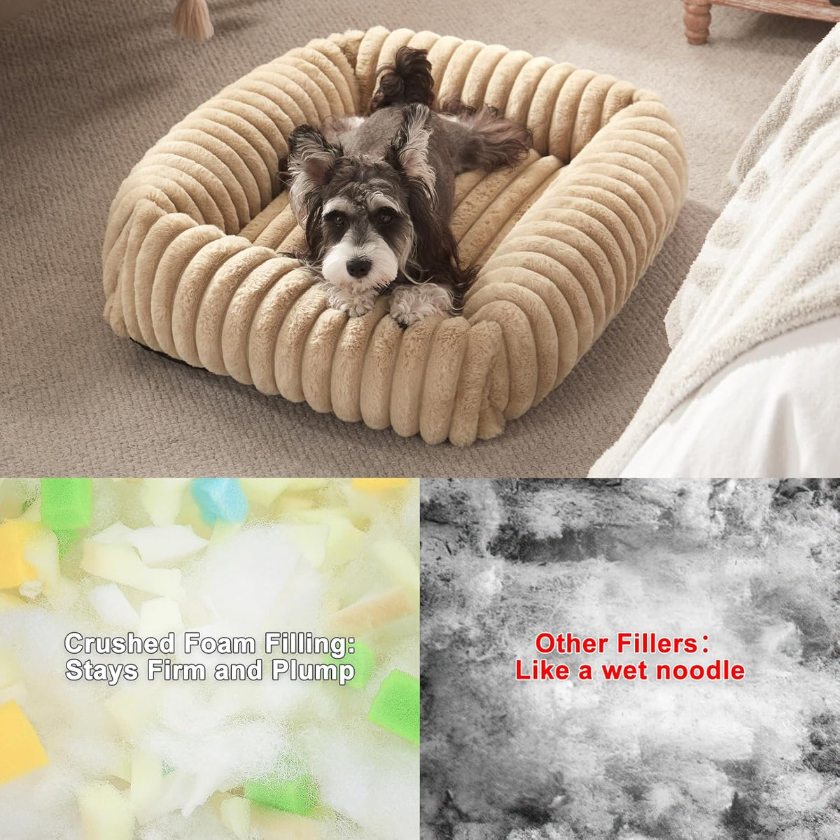Dog Beds Medium Sized Dog, Washable Orthopedic Pet Bed with Removable Cover, Rectangle Soft Calming