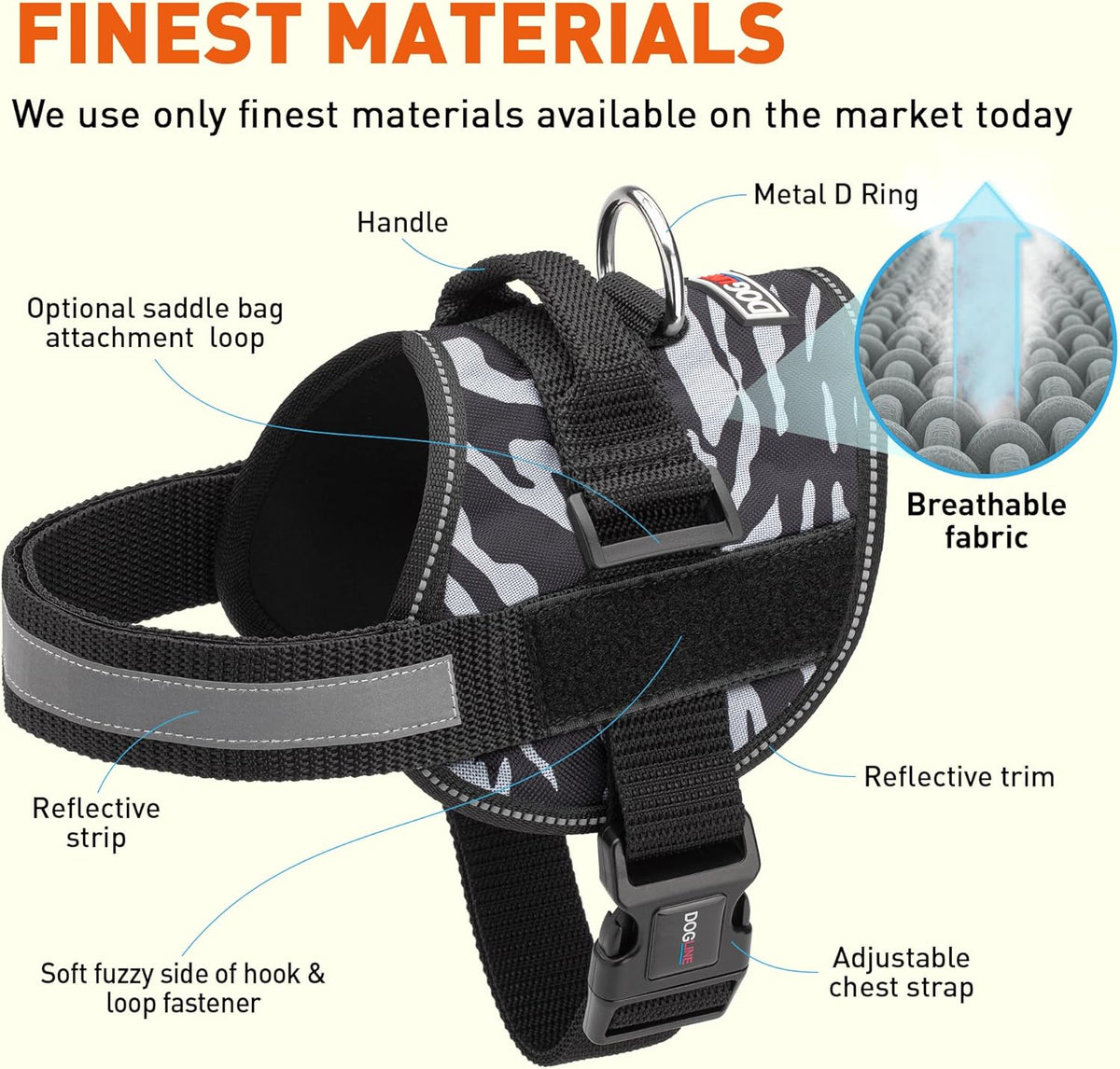 Dogline Dog Harness, Reflective No-Pull Adjustable Vest with Handle for Walking, Training
