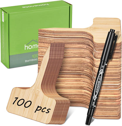 Homenote Bamboo Plant Labels 100Pcs Plant Tags for Seedlings T-Type Tags for Plants Outdoor Garden