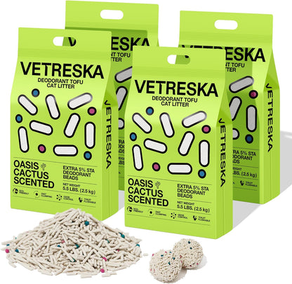 VETRESKA Tofu Cat Litter, Natural Strong Clumping Flushable Litter Pellets, Ultra Water Absorbent