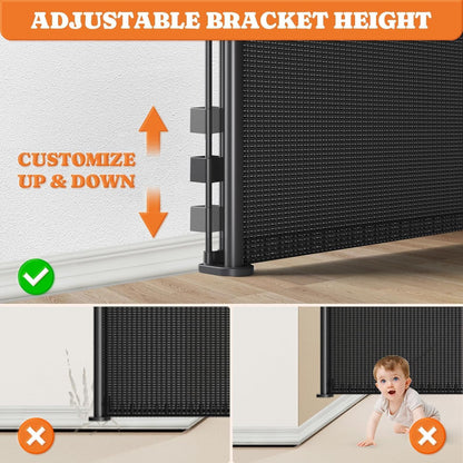 Extra Tall Retractable Baby Gates: 51" Tall Pet Gate, Extend up to 200" Wide, Mesh Baby Gate with