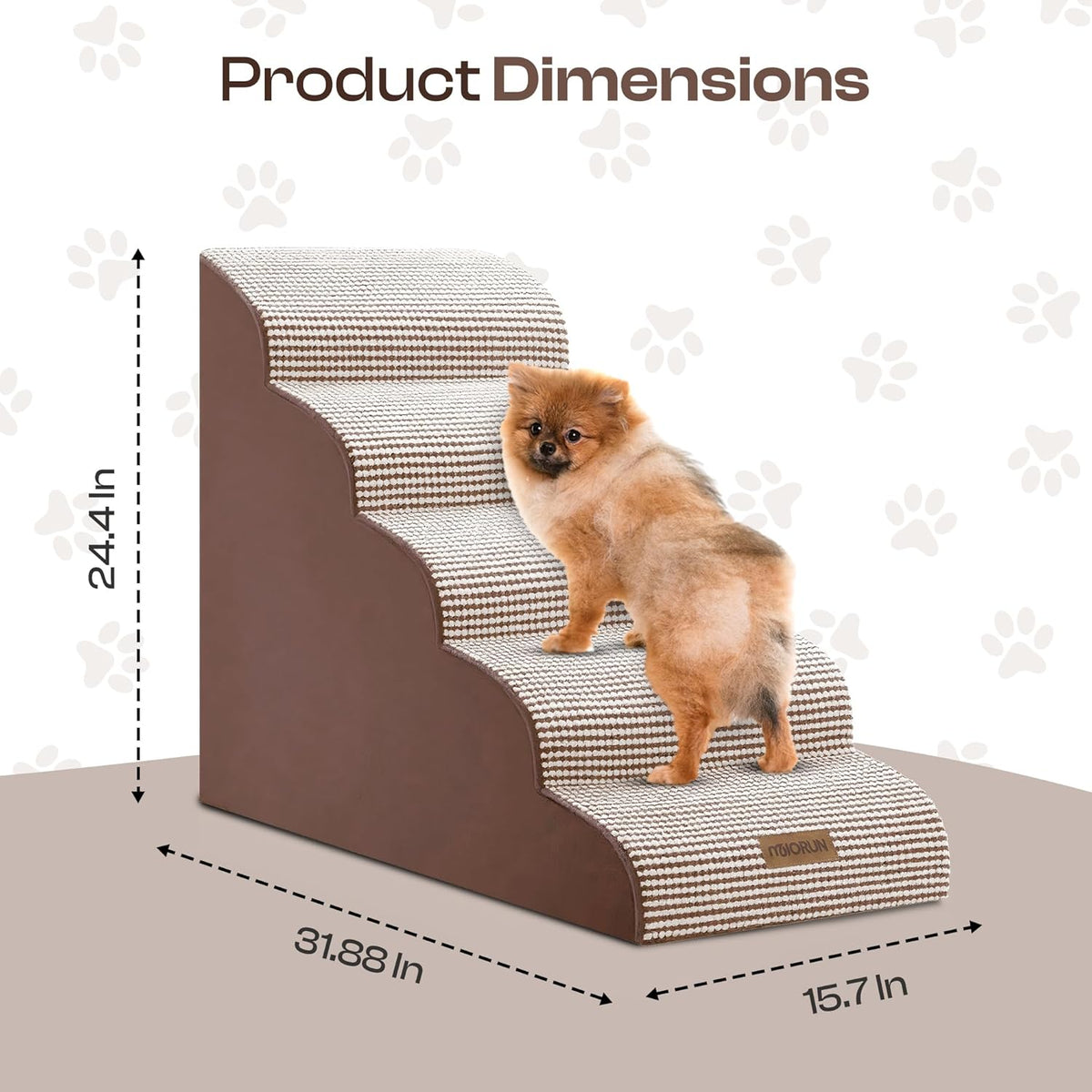Curved Dog Stairs for High Bed Up to 26", 5-Step Dog Ramp for Small Dogs with Washable Cover