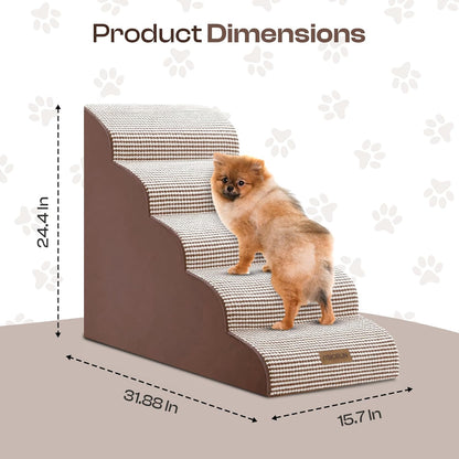 Curved Dog Stairs for High Bed Up to 26", 5-Step Dog Ramp for Small Dogs with Washable Cover