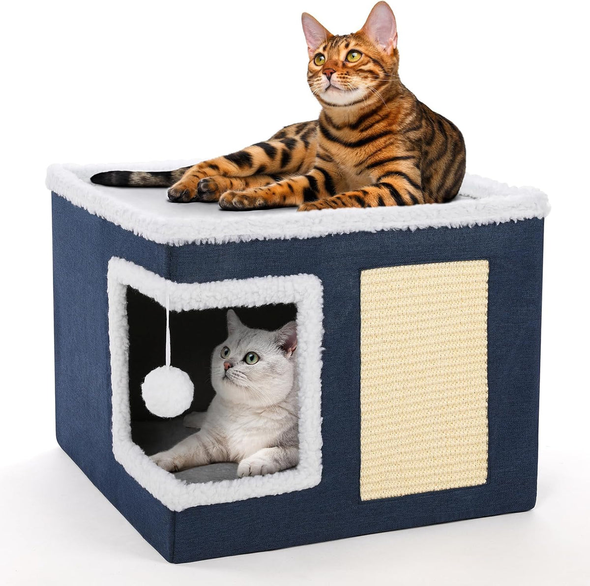 petizer Cat Bed for Indoor Cats, Large Covered Cat House with Scratch Pad, Foldable Cat Cave Bed &