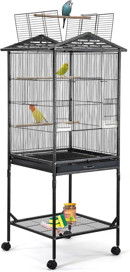 Bird Cage 47 inch Wrought Iron Parakeets Cage with Play Open Top and Rolling Stand Medium Small