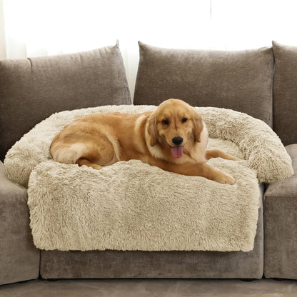 Calming Dog Bed Fluffy Plush Dog Mat for Furniture Protector with Removable Washable Cover for
