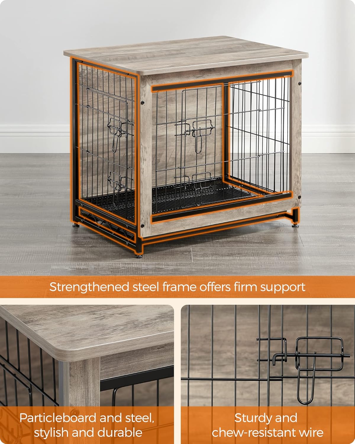 Feandrea Dog Crate Furniture, 27.2" Side End Table, Modern Kennel for Dogs Indoor up to 30 lb
