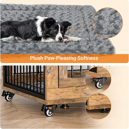 Lulive Dog Crate Furniture Set of 2, Dog Kennel Indoor Double Doors Wooden Dog Cage, 38'' Heavy