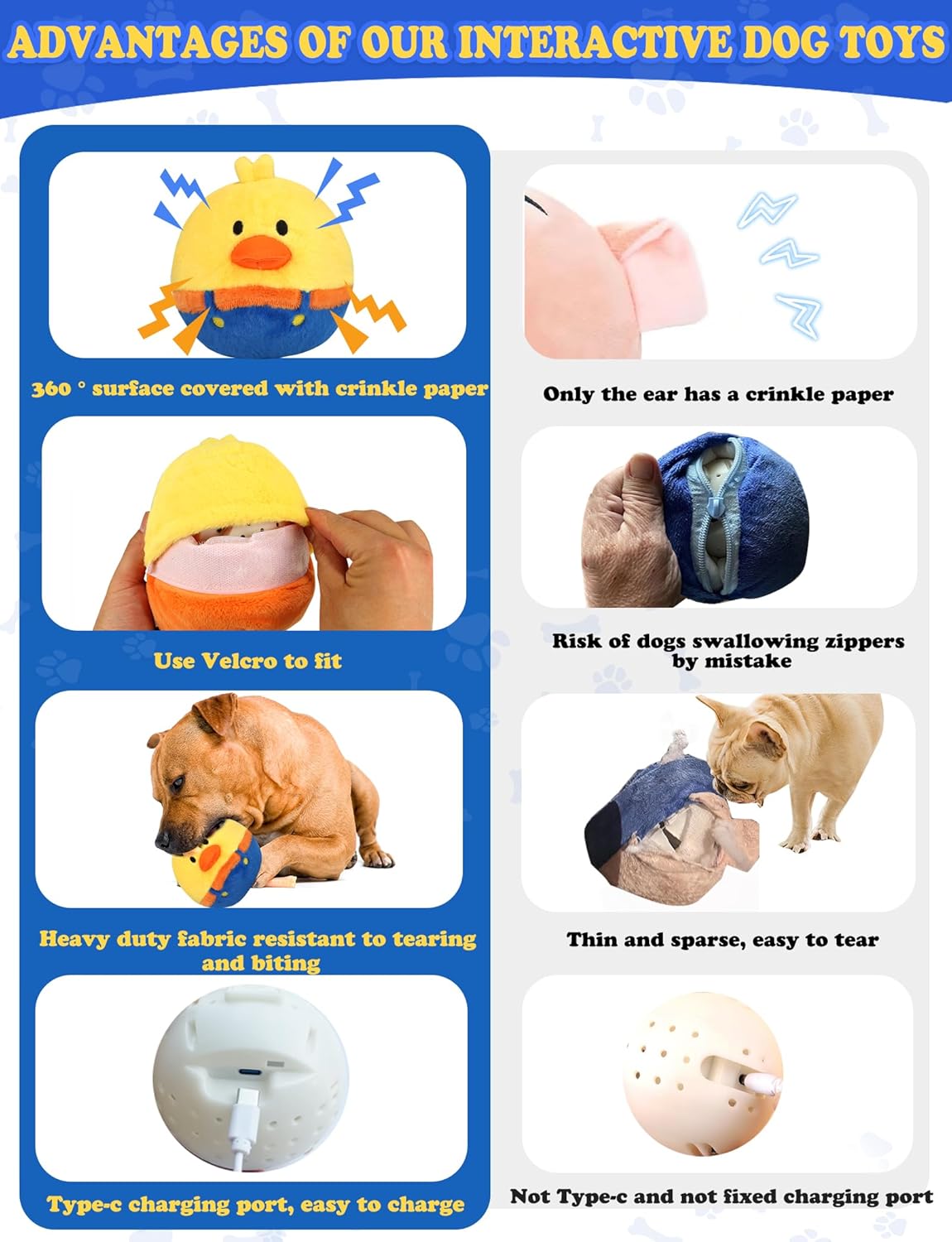 Rechargeable Interactive Moving Dog Toys, Automatic Crazy Jumping Duck for Boredom, Attractive