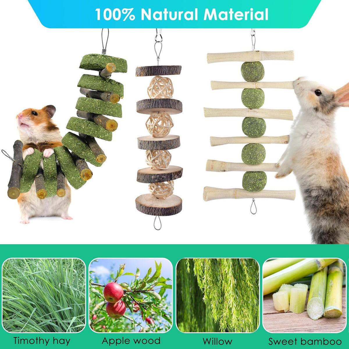 ERKOON Bunny Chew Toys, Rabbit Chew Toys for Teeth Grinding, Improve Dental Health, 100% Natural