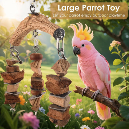 Bird Parrot Toys, Large Birds Wooden Chew Blocks with Stainless Steel Cage Hanging Bite Toy for