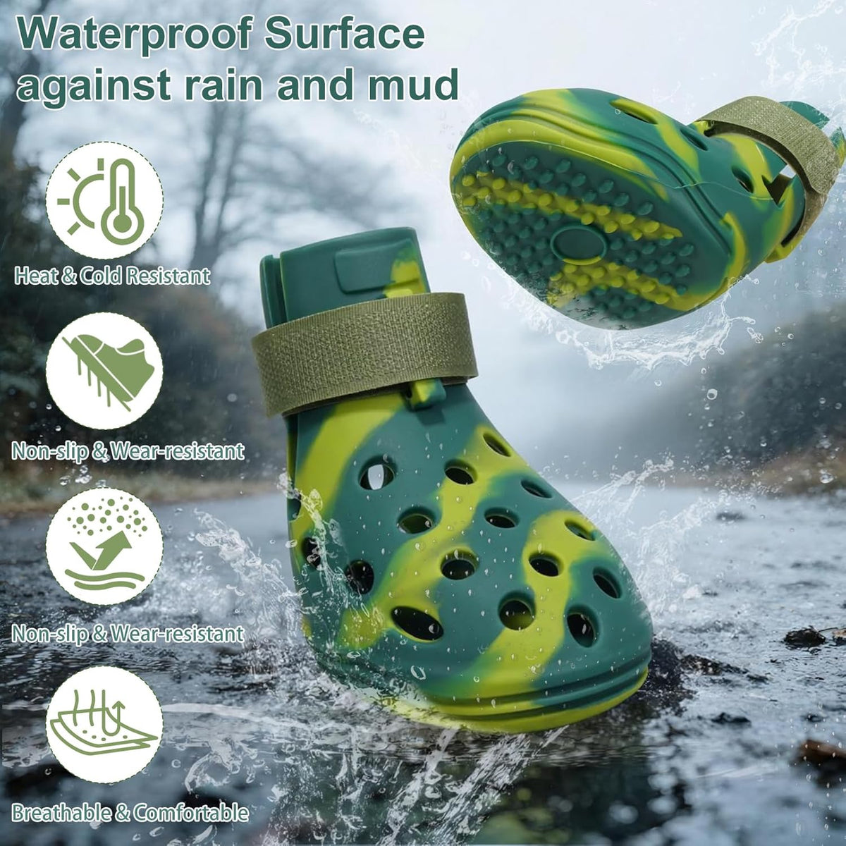 Dog Shoes for Hot Pavement and Snow, Silicone Dog Booties for Small Medium Large Dogs, Waterproof