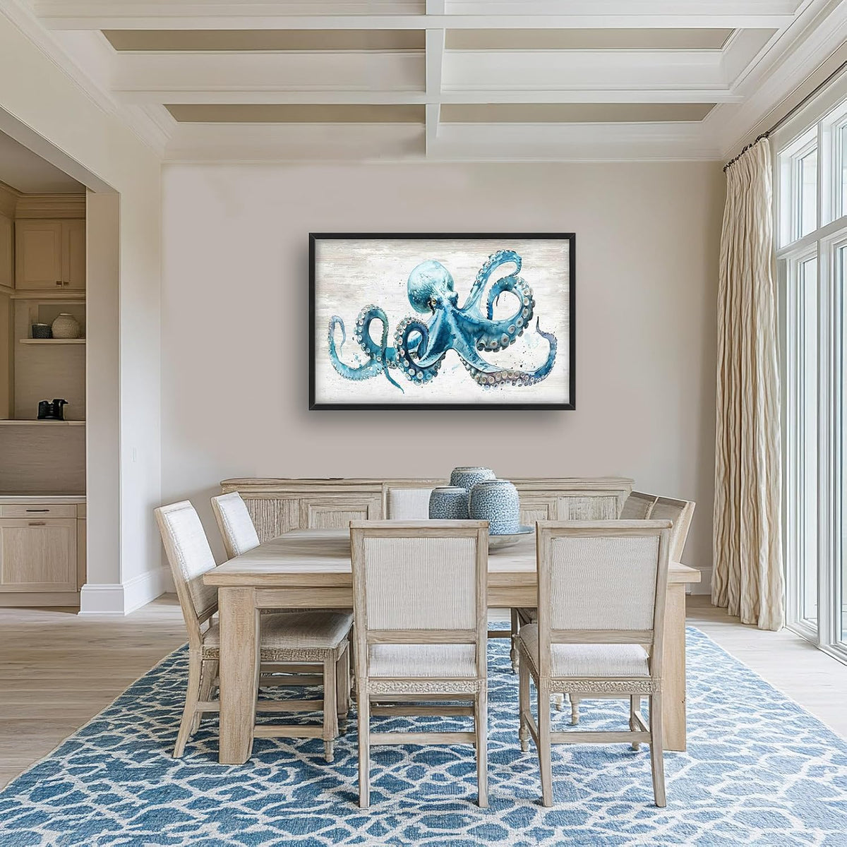Octopus Large Wall Art Ocean Sea Nautical Pictures Rustic Blue Octopus Animal Wall Decor Canvas