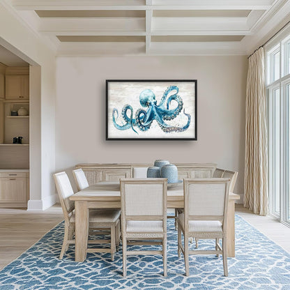 Octopus Large Wall Art Ocean Sea Nautical Pictures Rustic Blue Octopus Animal Wall Decor Canvas
