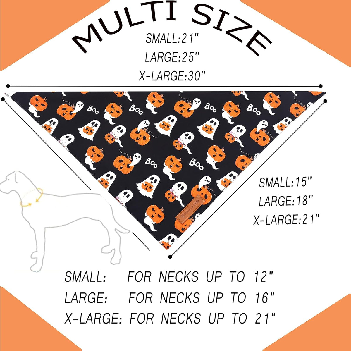 Realeaf Halloween Dog Bandanas 2 Pack, Reversible Orange Pumpkin Pet Scarf for Boy and Girl