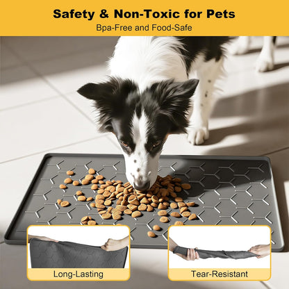 Pieviev Dog Cat Food Bowl Mat, Silicone Waterproof Food Grade Pet Food Mat for Floor, High Raised