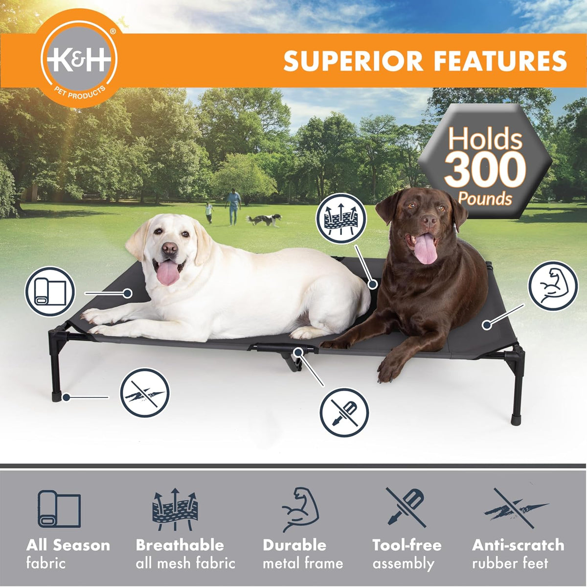 K&H Pet Products Outdoor Elevated Dog Cot, Breathable Cooling Elevated Cot Hammock Pet Bed for XL
