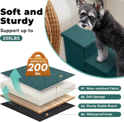 Dog Stairs with Storage 18" H, 3-Step Wider Dog Steps for Small/Medium/Large Old Dogs Cats, Folding