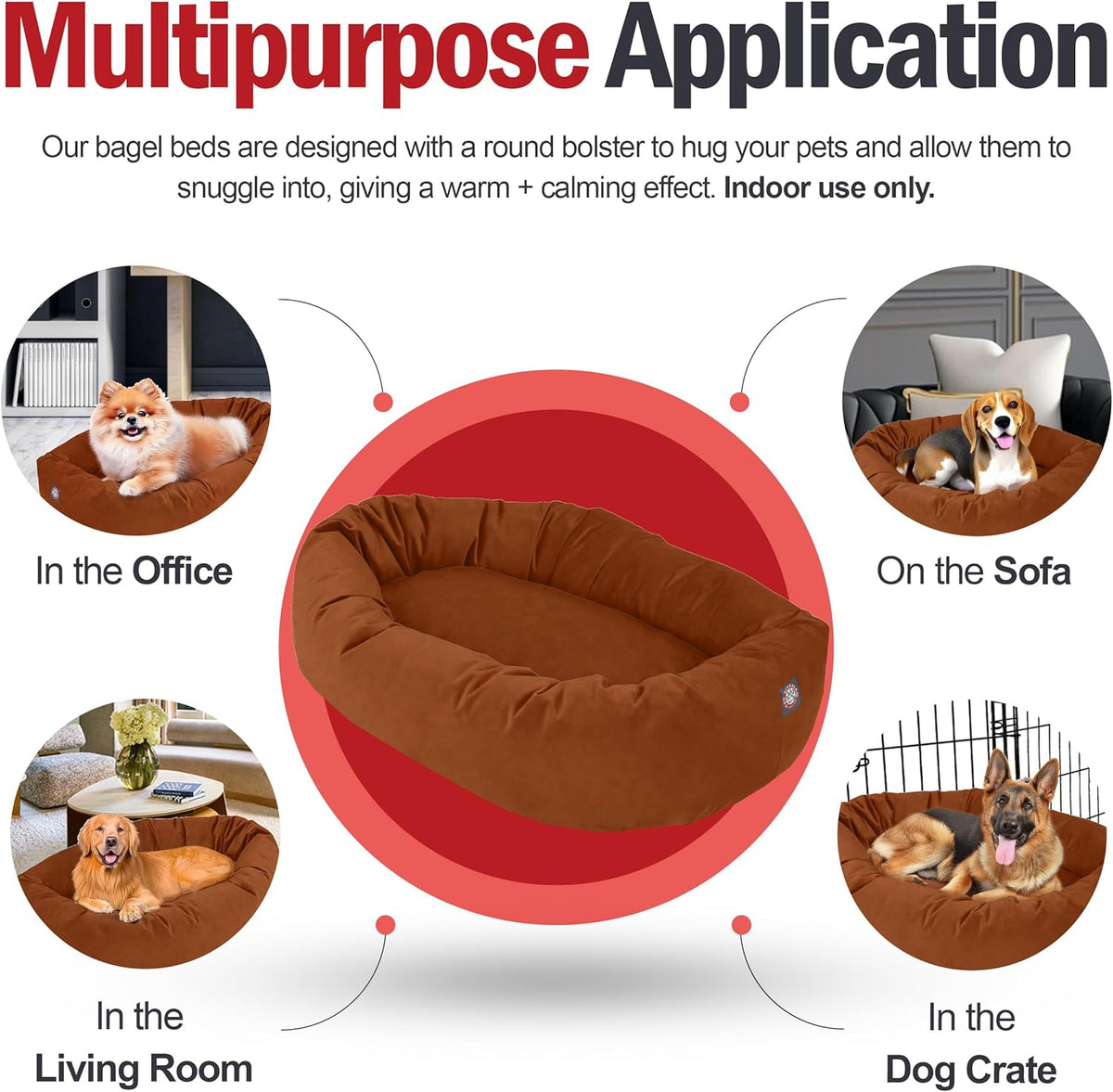 Majestic Pet 40 Inch Suede Calming Dog Bed Washable 40x29x9 (Inch) – Cozy Soft Round Donut Dog Bed