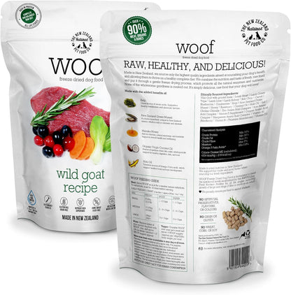 WOOF Wild Goat Freeze Dried Raw Dog Food, Mixer, or Topper, or Treat - High Protein, Natural