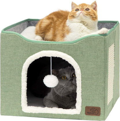 Bedsure Cat Beds for Indoor Cats - Large Cat Cave for Pet Cat House with Fluffy Ball Hanging and