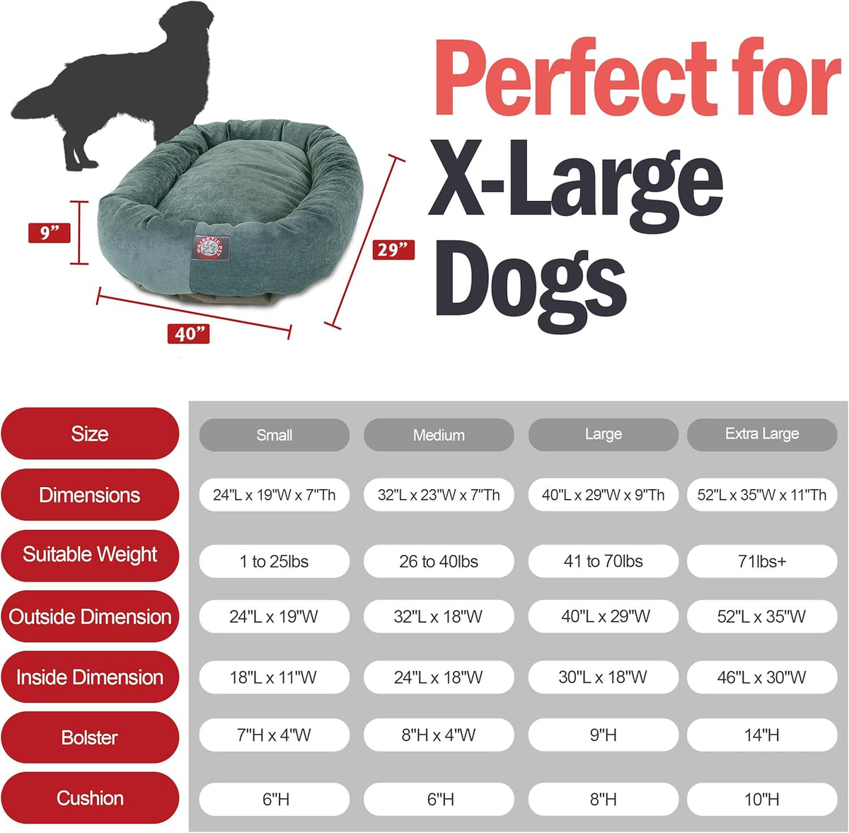 Majestic Pet Villa 52 Inch Shredded Memory Foam Dog Bed for X-Large Sized Dogs 52x35x11