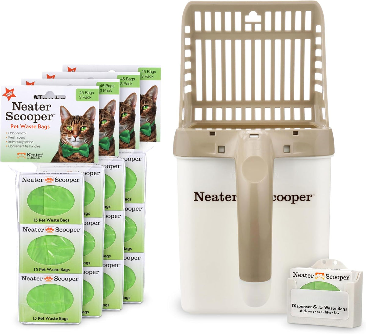 Neater Pet Brands Neater Scooper Standard Cat Litter Scoop, 195 Refill Bags – Mess-Free Cat Litter