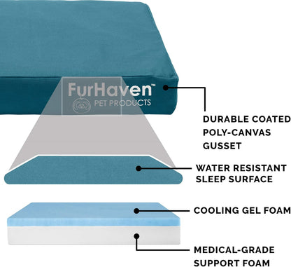 Furhaven Water-Resistant Cooling Gel Dog Bed for Large/Medium Dogs w/ Removable Washable Cover, For