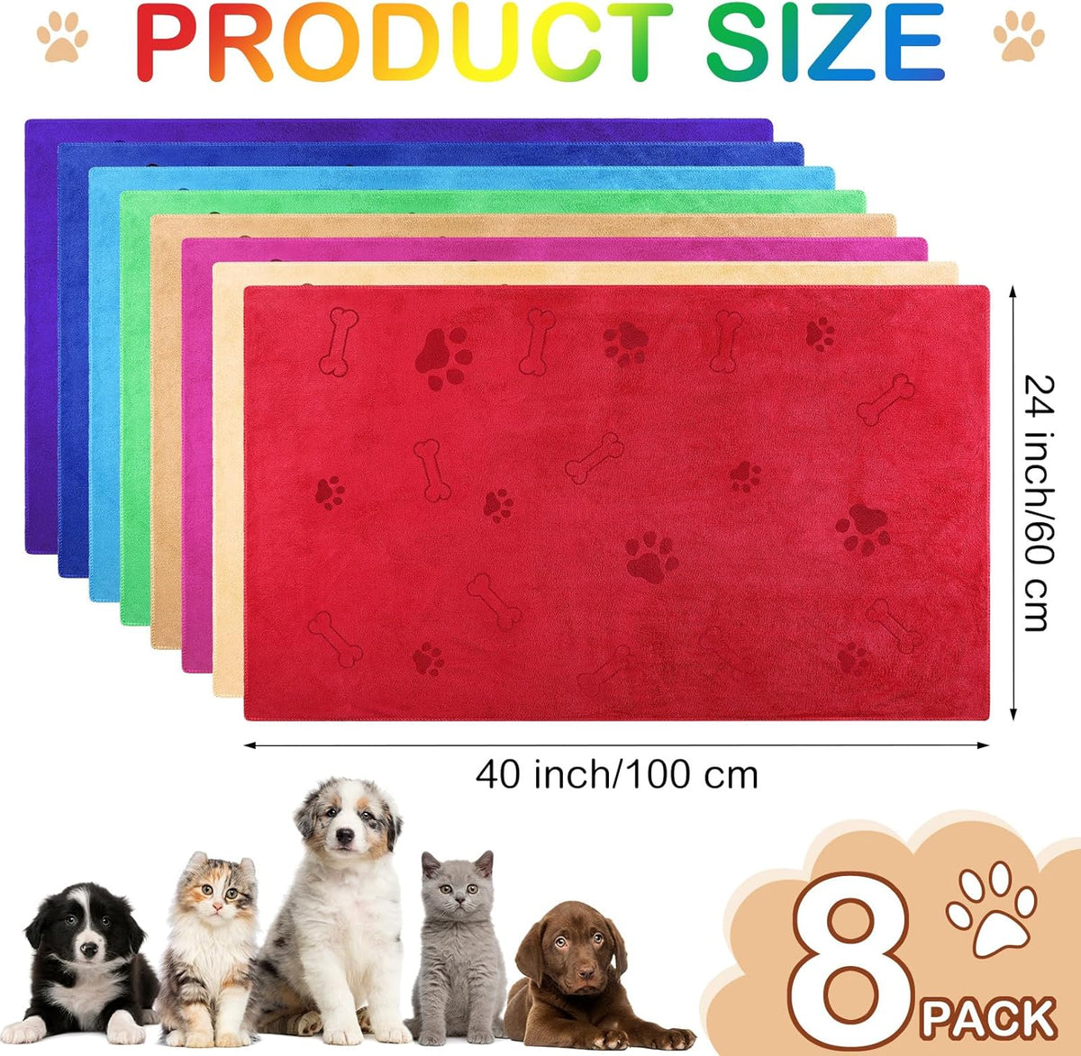 Chumia 8 Pcs Dog Towels for Drying Dogs Cats Pet Towels Bulk Puppy Microfiber Quick Drying Paw Bath