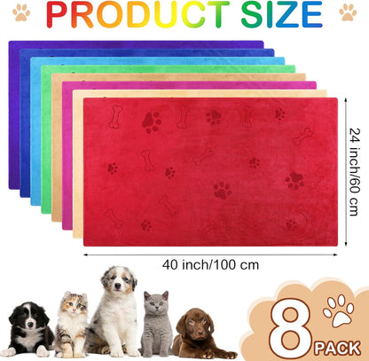 Chumia 8 Pcs Dog Towels for Drying Dogs Cats Pet Towels Bulk Puppy Microfiber Quick Drying Paw Bath