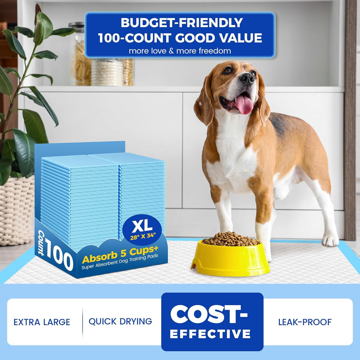 Dog Pee Pads Extra Large 28"x34" - 100 Pack Super Absorbent XLarge Puppy Pads 100 Count Leak-Proof
