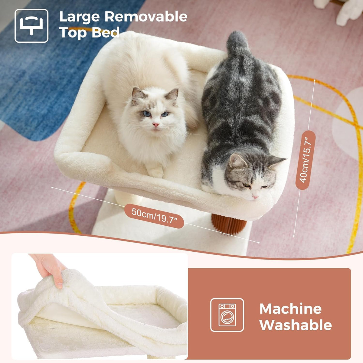 Cat Tree Tower for Large Cats Cat Scratching Post with Cat Self Groomer, 20x15.7” Wide Top Bed