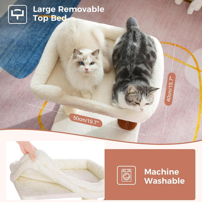 Cat Tree Tower for Large Cats Cat Scratching Post with Cat Self Groomer, 20x15.7” Wide Top Bed